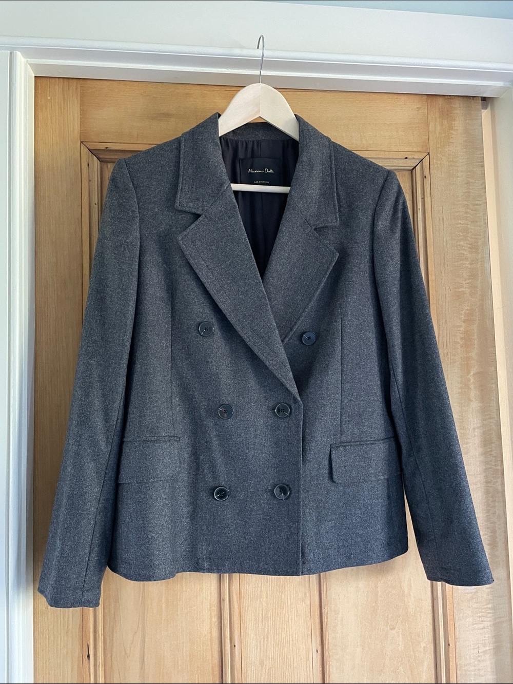 EUC Massimo Dutti Women’s Size US 8 Gray Double-Breasted Blazer Jacket Wool